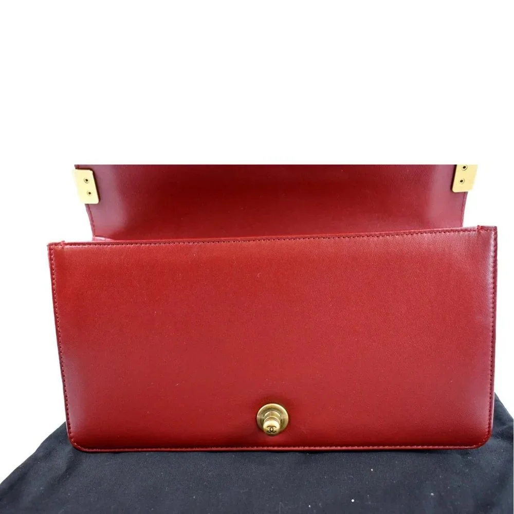 CHANEL  Medium Boy Flap Calf Leather Shoulder Bag Red - Picture 10 of 14